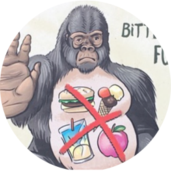 Illustration of Gorilla with wording 'Please do not feed' in German and English